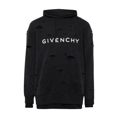 Shop Givenchy Archetype Hoodie With Destroyed Effect In Noir Fume