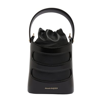 Alexander Mcqueen Leather The Rise Mini Bucket Bag With Shoulder Chain In Black