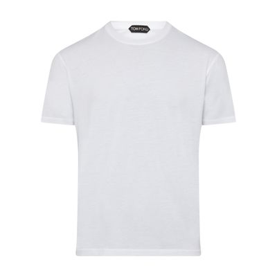 Tom Ford Mens White Brand-embroidered Crewneck Cotton-blend T-shirt In White