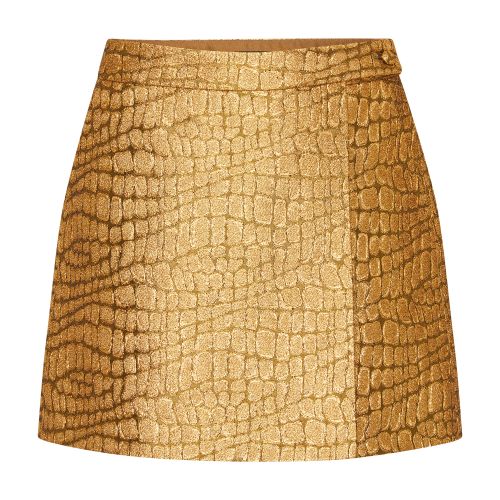 Tom Ford Metallic Croc-jacquard Tailored Wrap Mini Skirt In Gold