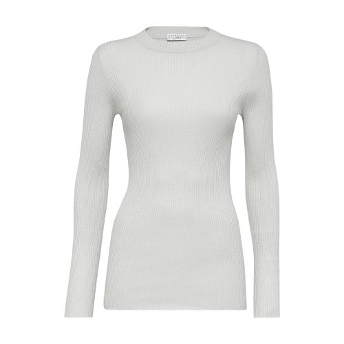 Brunello Cucinelli Women's Sparkling Cashmere And Silk Rib Knit Lightweight Sweater In Blanc