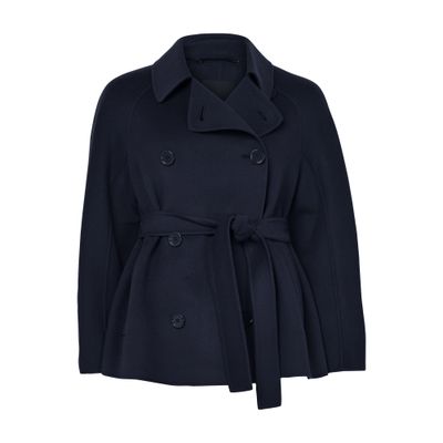 S Max Mara Belted Short Trench Coat In Blue