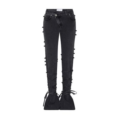 Alexander Mcqueen Flared Jeans With Unique Lace-up Detailing And High-quality Cotton Fabric In Black