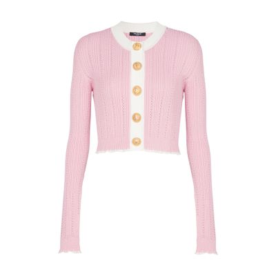 Shop Balmain Knit Cardigan In Pink