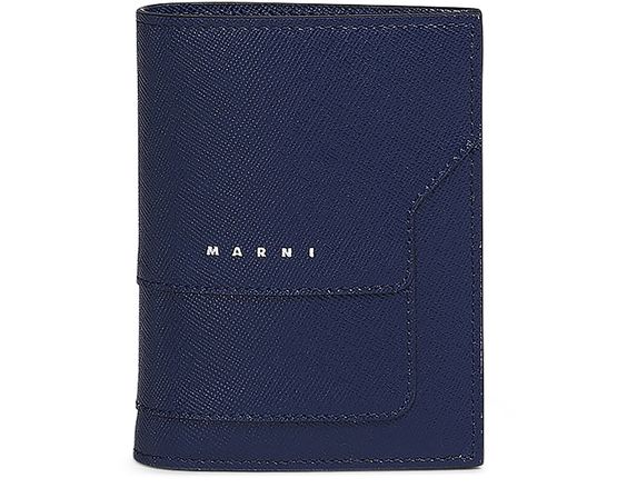 【MARNI】Saffiano Leather Bi-fold Wallet Z541N Black leather zip-around bifold wallet with Marni Mending