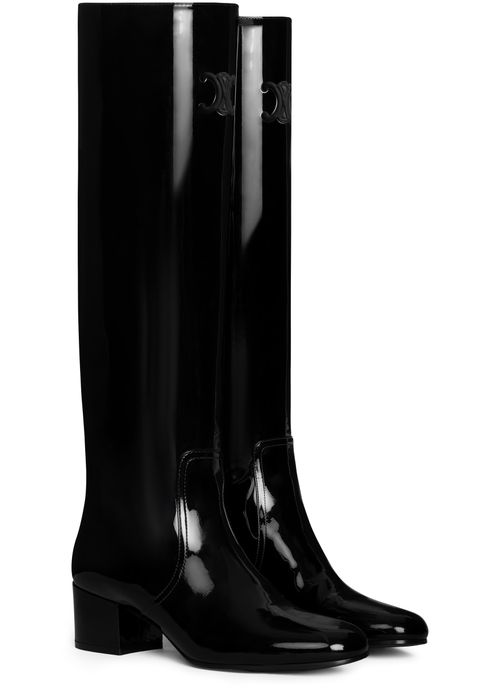 CELINE Les bottes Celine Triomphe high boot in patent calfskin