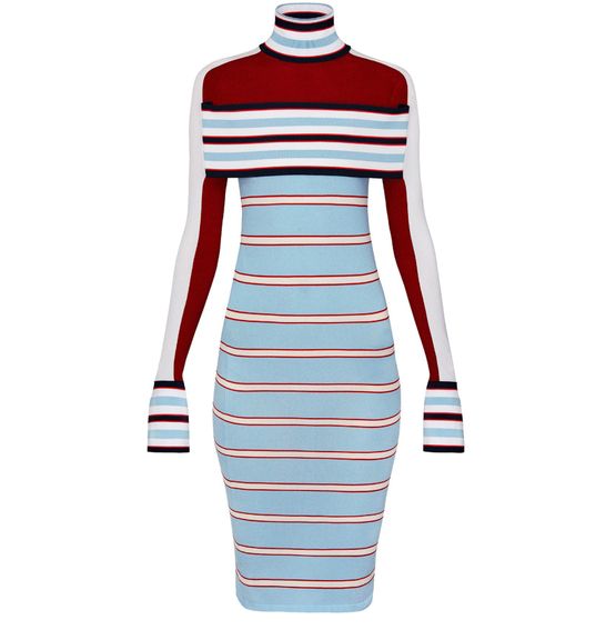 Women's Striped Turtle Neck Knit Dress With Band, LOUIS VUITTON