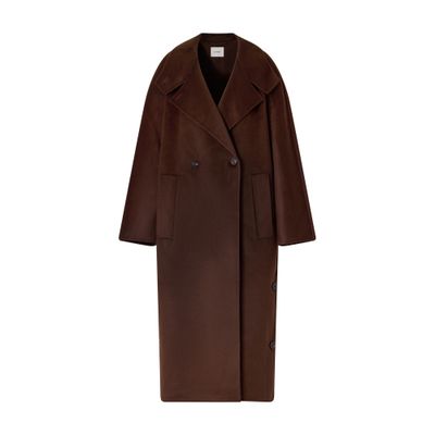 Lisa Yang Long Double-breasted Coat In Wool And Cashmere In Brown