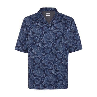 Shop Brunello Cucinelli Shirt With Camp Collar In Blue