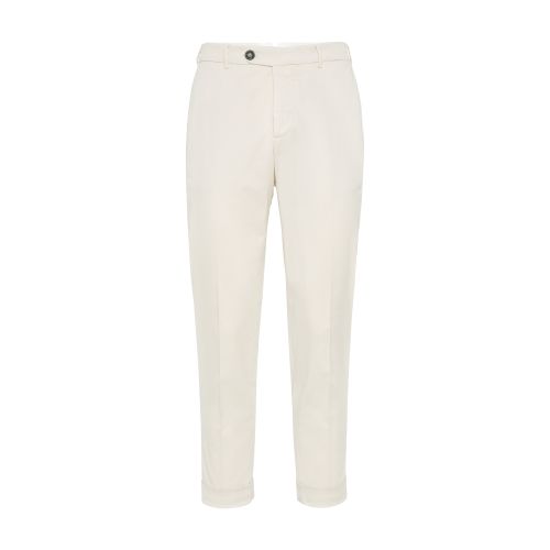 Brunello Cucinelli Dyed Cotton Gabardine Pants In Off White
