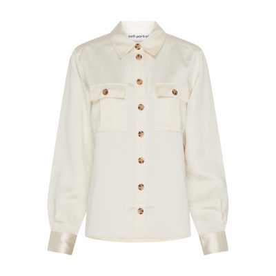 Self-portrait Long-sleeved Satin Shirt In Neutral