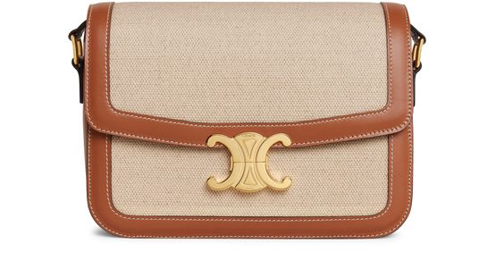 CELINE Natural Calfskin Triomphe Shoulder Bag Tan 834379