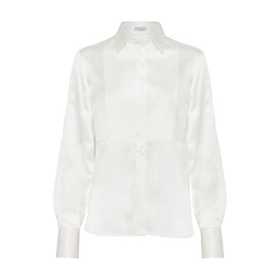 Brunello Cucinelli Silk-blend Satin Blouse In White