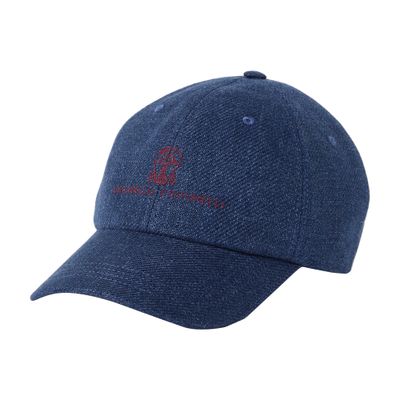 Brunello Cucinelli Diagonal Twill Baseball Cap In Blue