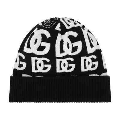 Dolce & Gabbana Cashmere Hat With All-over Dg Logo In Multicolor