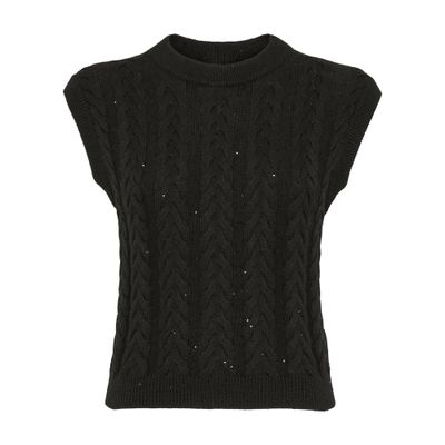 Brunello Cucinelli Black Dazzling Double Cable Knit Vest In Black