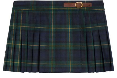CELINE Mini jupe kilt en laine tartan