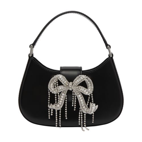 Self-portrait Black Hobo Bag With Swarowski Bow Detail In Glossy Leather Woman In Color