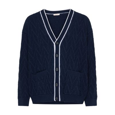 Valentino Cotton Iconographe Cardigan In Blue