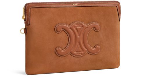 CELINE Small pouch with strap cuir Triomphe in nubuck calfskin
