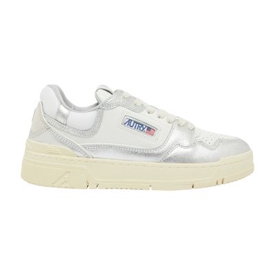 Autry Silver And White Low Top Sneakers With Logo Patch In Metallic Leather Woman In Silver