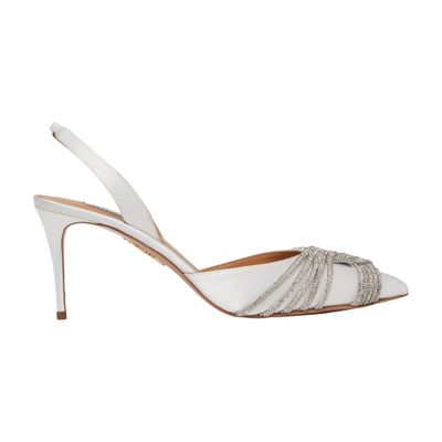Aquazzura Gatsby 75 Crystal-embellished Satin Slingback Pumps In White
