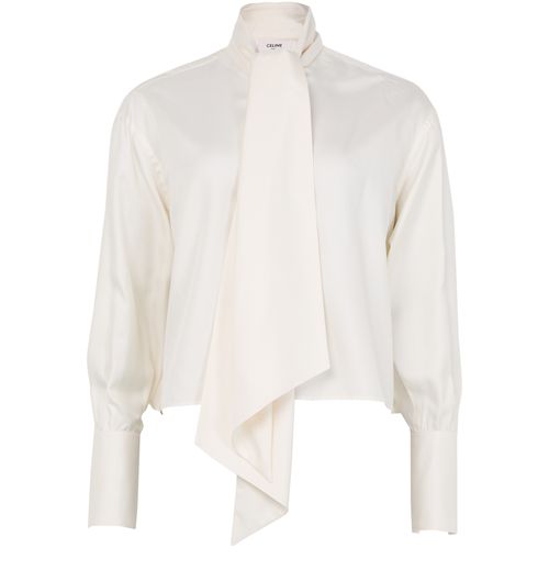 CELINE Cropped lavalliere shirt in silk twill