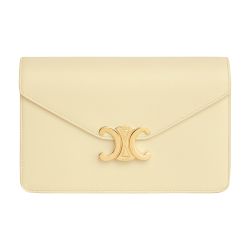 Shop CELINE Triomphe WALLET ON CHAIN TRIOMPHE IN SHINY CALFSKIN  (10L033DPV.01SL, 10L033DPV.32LL, 10L033DPV.38NO) by MoonSwan