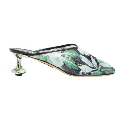Loewe Toy 45 Floral Sequined Mesh Mules In Green