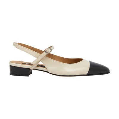Carel White Slingback Pumps With Contrasting Toe In Leather Woman In Beige