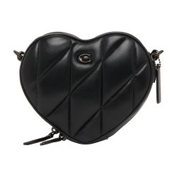 Chevron Quilted Heart Crossbody Bag - Black