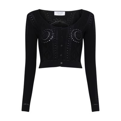 Marine Serre Pointelle Knitted Crop Cardigan In Black