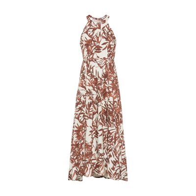 Brunello Cucinelli Multicolor Sleeveless Long Dress With All-over Herbarium Print In Cotton Woman In Red