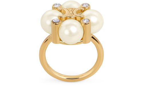 CELINE Les Perles Celine ring in strass, resin pearls and brass with gold finish