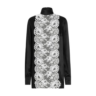 Dolce & Gabbana Satin Sack Top With Lace Shirt Front In Black