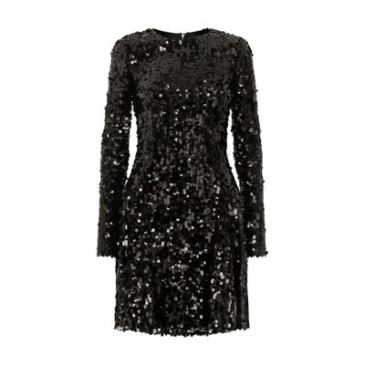 Dolce & Gabbana Short Long-sleeved Sequined Dress In Black
