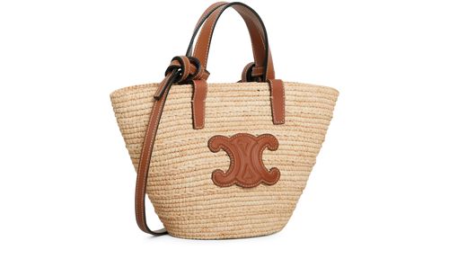 CELINE Nano Triomphe Celine classic panier in raffia and calfskin