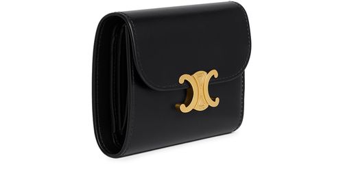 CELINE Triomphe small flap in shiny calfskin wallet