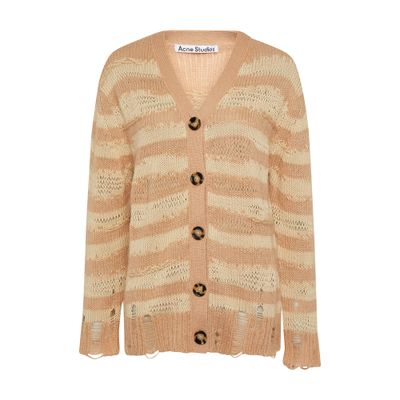 Acne Studios Distressed Stripe Cardigan In Warm Beige Beige