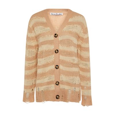 Acne Studios Distressed Stripe Cardigan In Warm Beige,beige