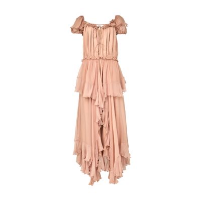 Chloé Gathered Ruffled Maxi Dress In Pink