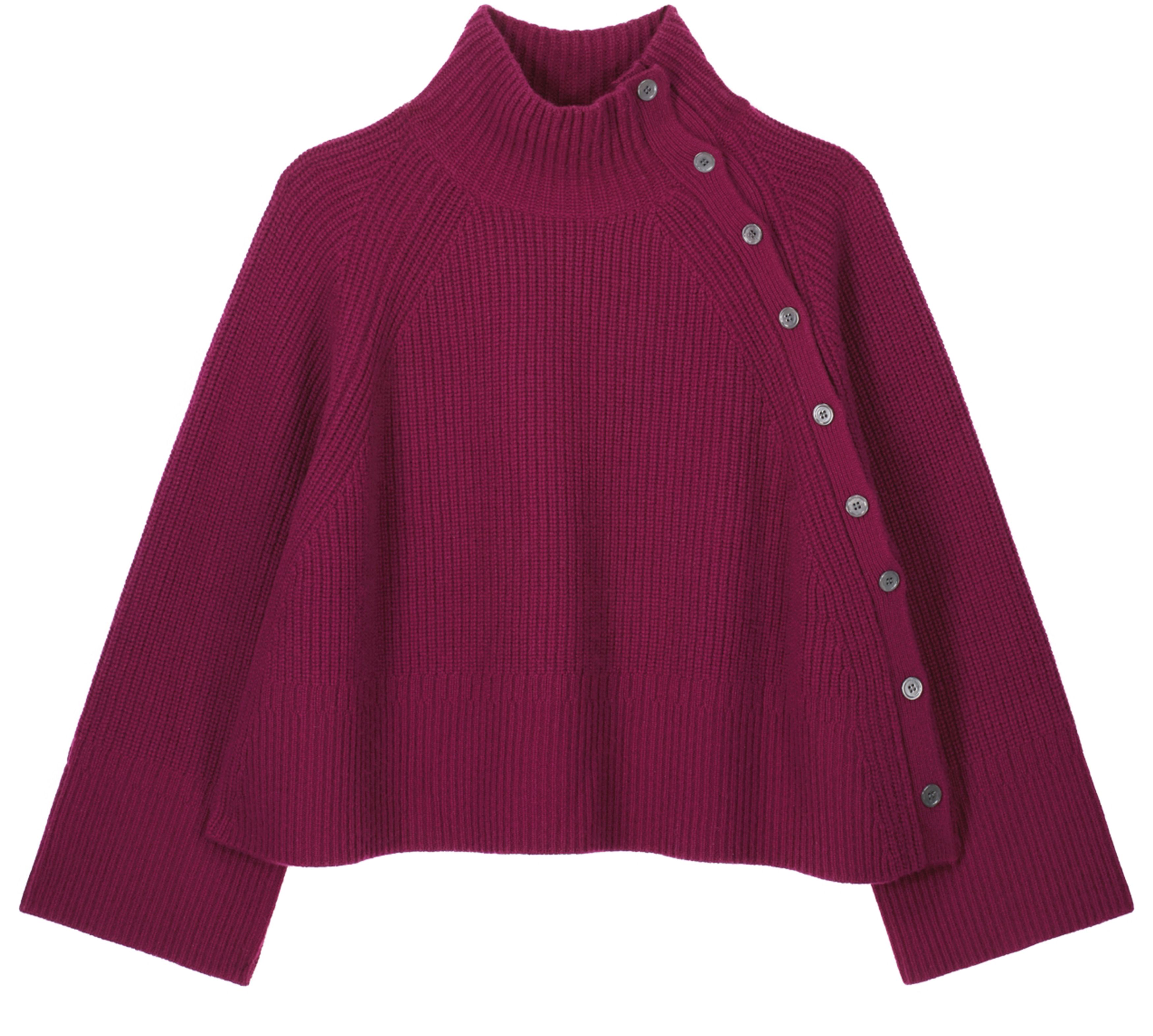 High neck sweater buttoned at the side