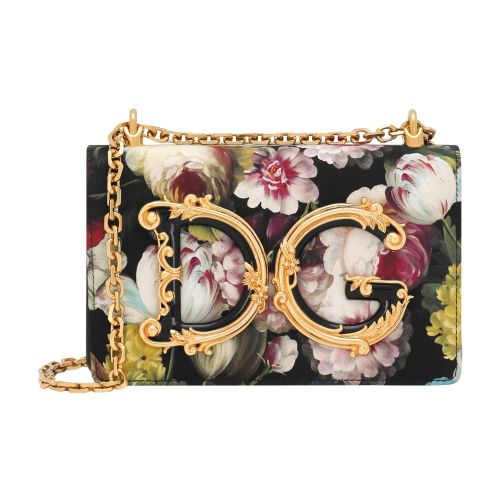 Dolce & Gabbana Dg Girls Medium Floral-print Shoulder Bag In Fiore_notturno_f_ner