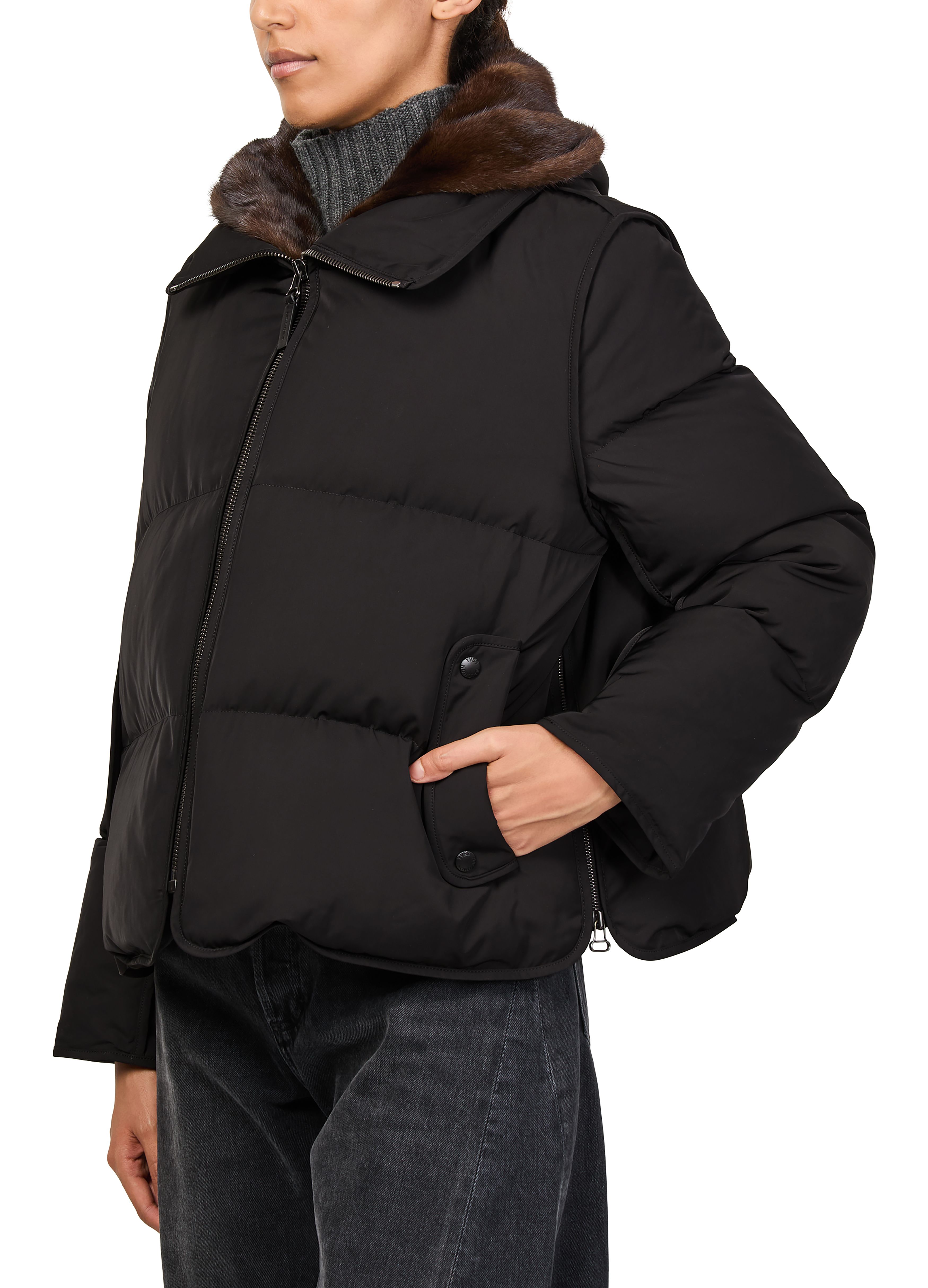 Puffer jacket with a mink fur hood thumbnail 4
