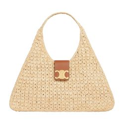 CELINE★Cabas triangle in raffia and calfskin かごバッグ 鞄 calfskin かごバッグ CELINE★Cabas triangle and in raffia 鞄
