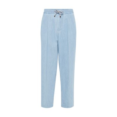 Brunello Cucinelli Men's Lightweight Denim Leisure Fit Trousers In Light Blue Denim