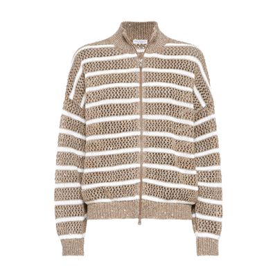 Brunello Cucinelli Dazzling Net Cardigan In Beige