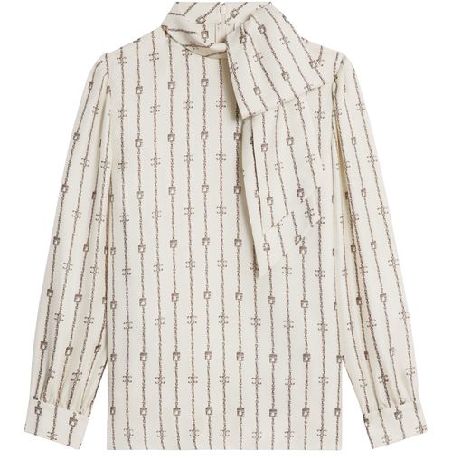 CELINE Lavaliere blouse with bow in silk twill