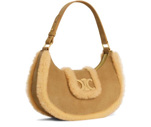 CELINE Sac Ava Triomphe moyen modèle en veau facon velours et shearling