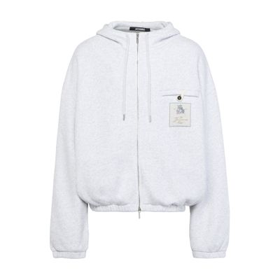 Jacquemus Le Hoodie Torneo Club Logo Patch Cotton Hoodie In Grey